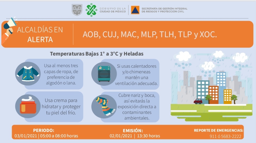 SE ACTIVA ALERTA NARANJA Y AMARILLA POR PRONÓSTICO DE TEMPERATURAS BAJAS