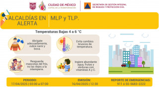 SE ACTIVA ALERTA AMARILLA POR PRONÓSTICO DE TEMPERATURAS BAJAS